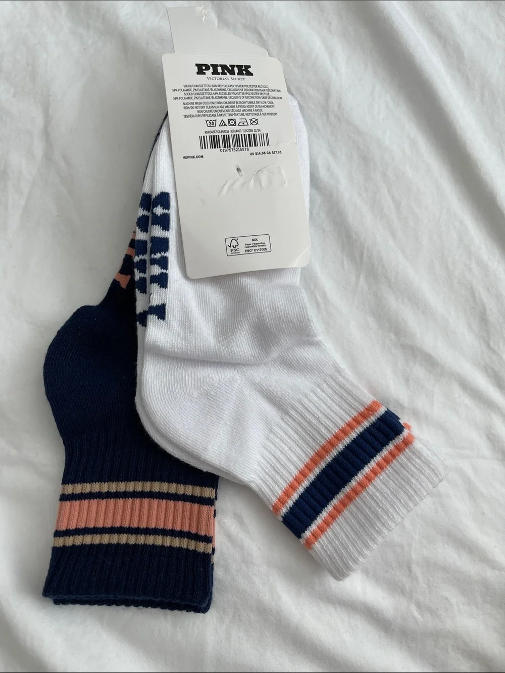 PINK Victoria's Secret Women’s Teens 2-Pack Quarter Socks One Size